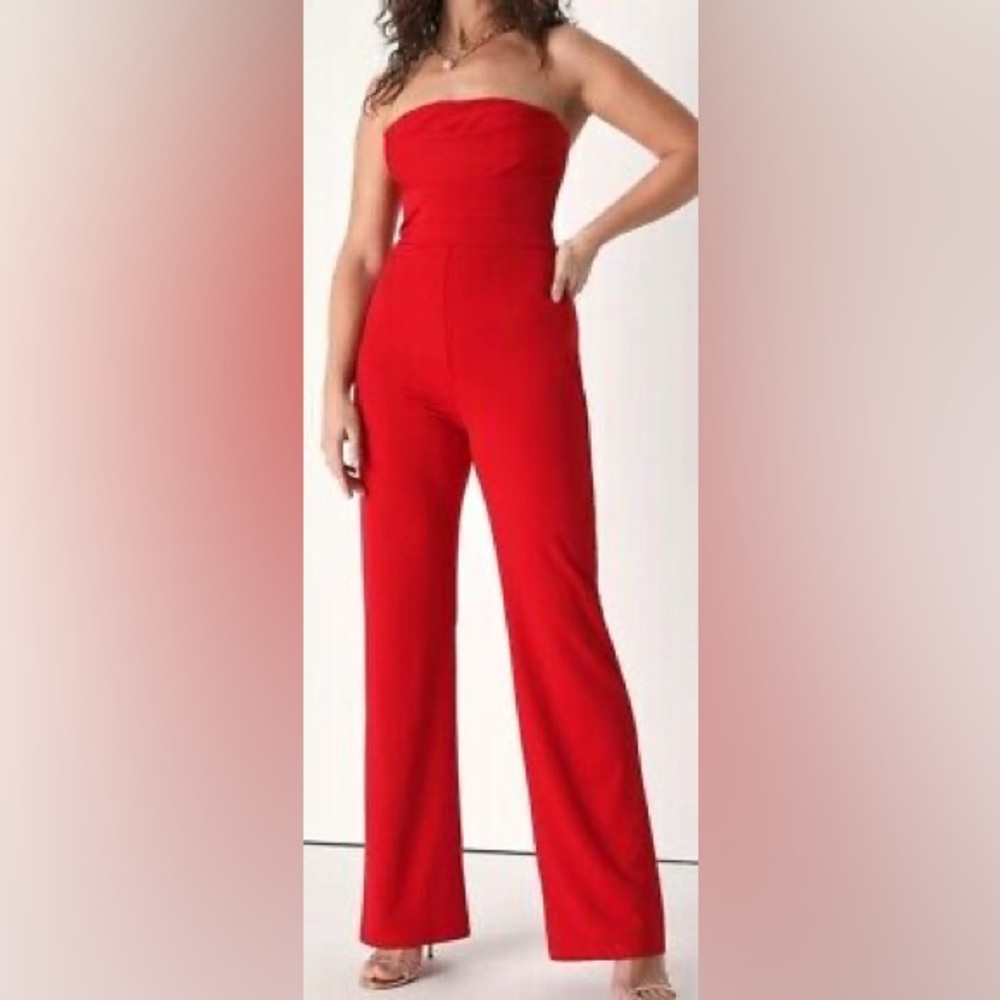 Lulu's Red Strapless Jumpsuit